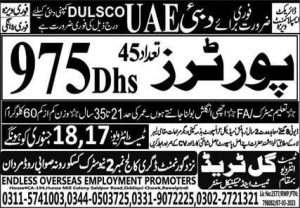 Jobs in Dubai for Pakistani Male & Female