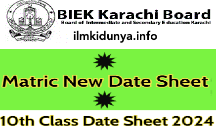 BISE Karachi Board 10th Class Date Sheet 2024